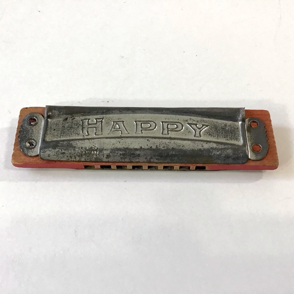 Vintage HAPPY Harmonica Japan Rustic Primitive Music Toy Collectible 50+ Yrs Old